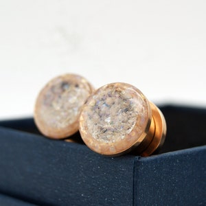 Iridescent Glass Rose Gold Plugs / 16g, 10g, 8g, 6g, 4g, 2g, 0g, 00g, 7/16, 1/2, 9/16, 5/8, 11/16, 3/4, 1 inch glass plugs