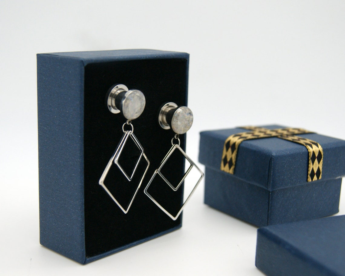 Iridescent Square Dangle Plugs Spark Gauges/8g ,6g ,4g ,2g ,0g ,00g ,1/ ...
