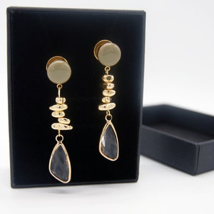 Elegant Stone Geometric Dangle Plugs /8g ,6g ,4g ,2g ,0g ,00g ,7/16, 1/2, 9/16 , 5/8 ,11/16 ,3/4 ,1 inch Earrings Gauges image 1