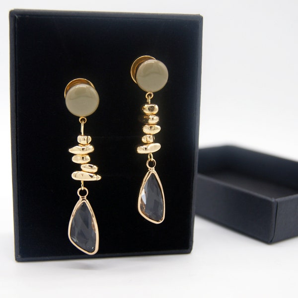 Elegant Stone Geometric Dangle Plugs /8g ,6g ,4g ,2g ,0g ,00g ,7/16, 1/2, 9/16 , 5/8 ,11/16 ,3/4 ,1 inch Earrings Gauges