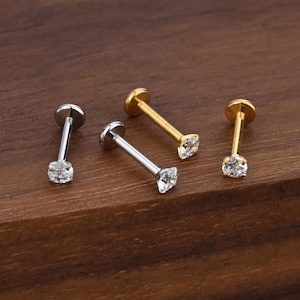 16g/1.2mm Push Pin Labret, Threadless Push Pin Earring, Nose Stud, Tragus Stud, Cartilage Stud, Helix Stud, Conch Stud Earring, Cz Stud