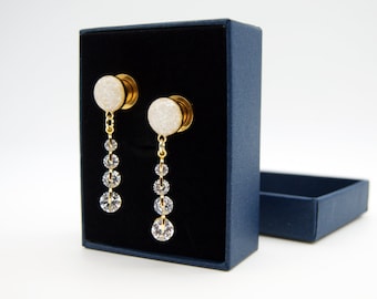 Crushed Shell Zirconite Wedding Gauges Plugs /8g ,6g ,4g ,2g ,0g ,00g ,1/2, 9/16 , 5/8 ,11/16 ,3/4 ,1 inch Diamond Gauges