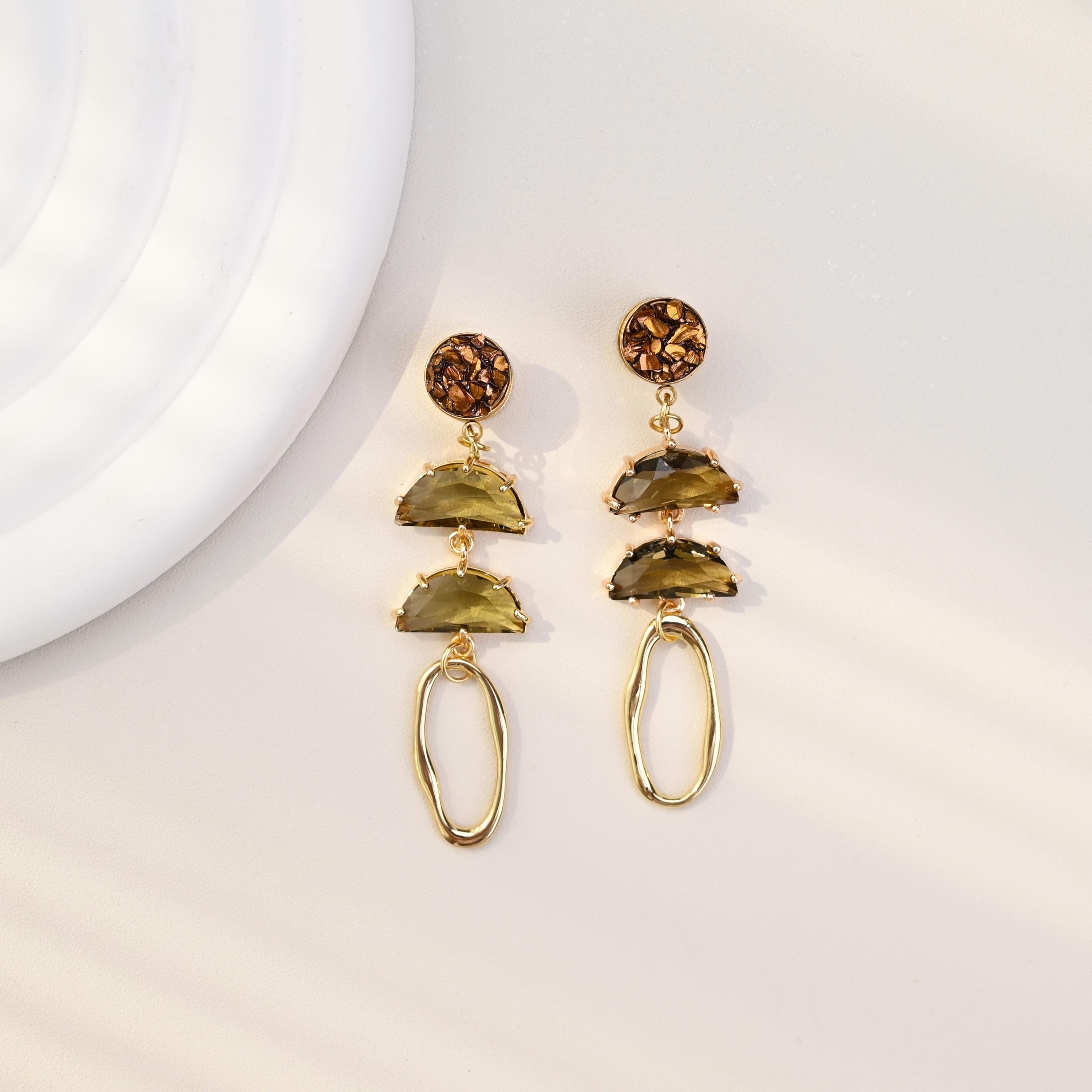 Bronze Druzy Screw-On Ear Gauges: Brownish Crystal Plugs