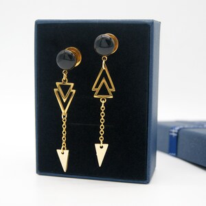 Triangle Geometric Dangle Plugs /8g ,6g ,4g ,2g ,0g ,00g ,7/16,1/2, 9/ ...
