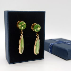 Elegant Jade Green Dangle Plugs /8g ,6g ,4g ,2g ,0g ,00g ,7/16,1/2, 9/16 , 5/8 ,11/16 ,3/4 ,1 inch Earrings Gauges image 7