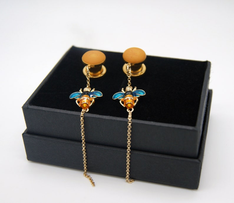 Cute Honeybee Dangle Plugs /8g ,6g ,4g ,2g ,0g ,00g ,1/2, 9/16 , 5/8 ,11/16 ,3/4 ,1 inch Earrings Gauges image 4