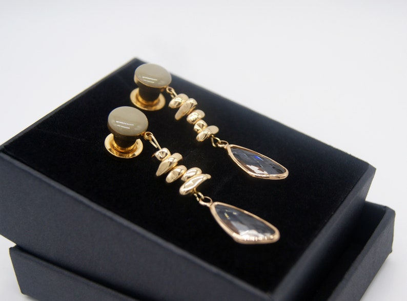 Elegant Stone Geometric Dangle Plugs /8g ,6g ,4g ,2g ,0g ,00g ,7/16, 1/2, 9/16 , 5/8 ,11/16 ,3/4 ,1 inch Earrings Gauges image 5