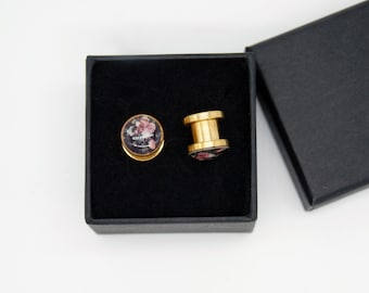 Vintage Rose Picture Ear Gauges with Screw on Size 8g up to Size 1 inch