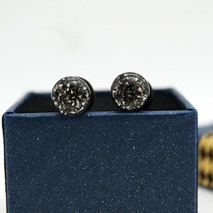 Black Crystal Ear Gauges in 8g,6g ,5g ,4g ,2g , 0g ,00g ,1/2, 9/16 , 5/8 ,11/16 ,3/4 ,1 inch Men Ear Tunnels