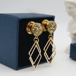 Expansores colgantes de diamantes de vidrio triturado dorado /8g, 6g, 4g, 2g, 0g, 00g, 1/2, 9/16, 5/8, 11/16, 3/4, 1 pulgada Calibres de diamante