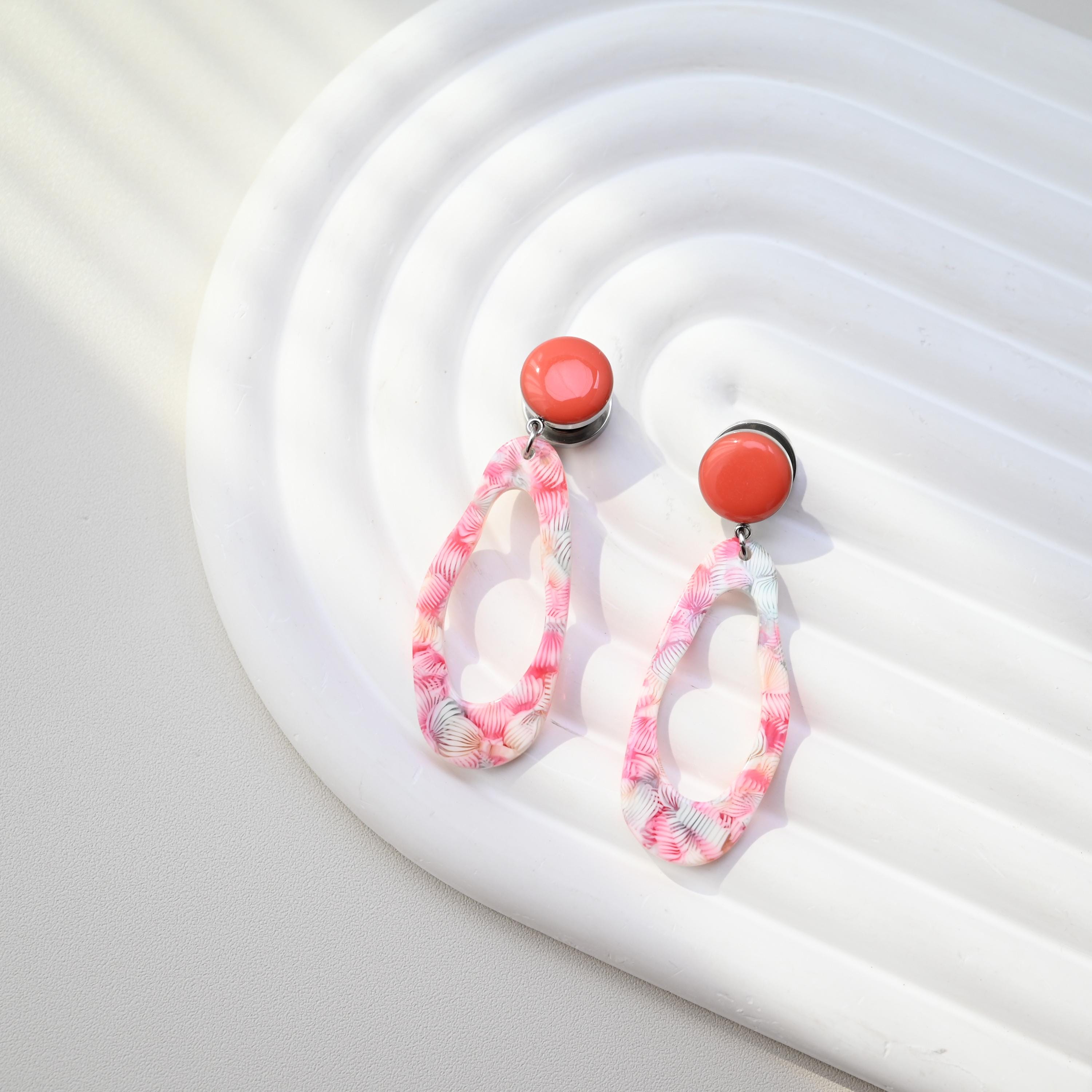 Coral Ear Gauges with Floral Dangle – Elegant & Playful Design Ear Plugs Available from size 8g up to 1 inch,Summer Earring