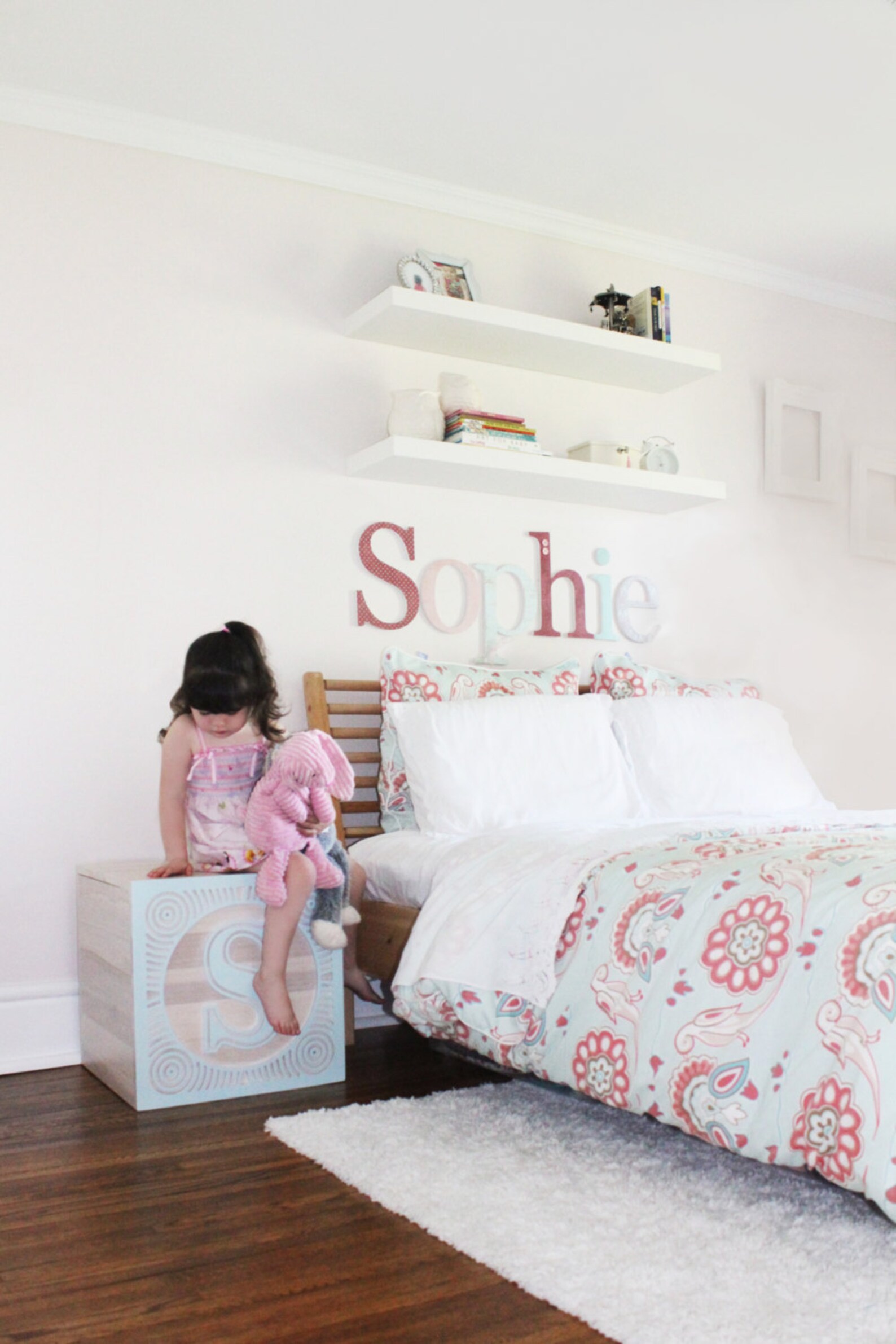 Personalized Solid Wood Toy Box Inspired by Children's Vintage Letter