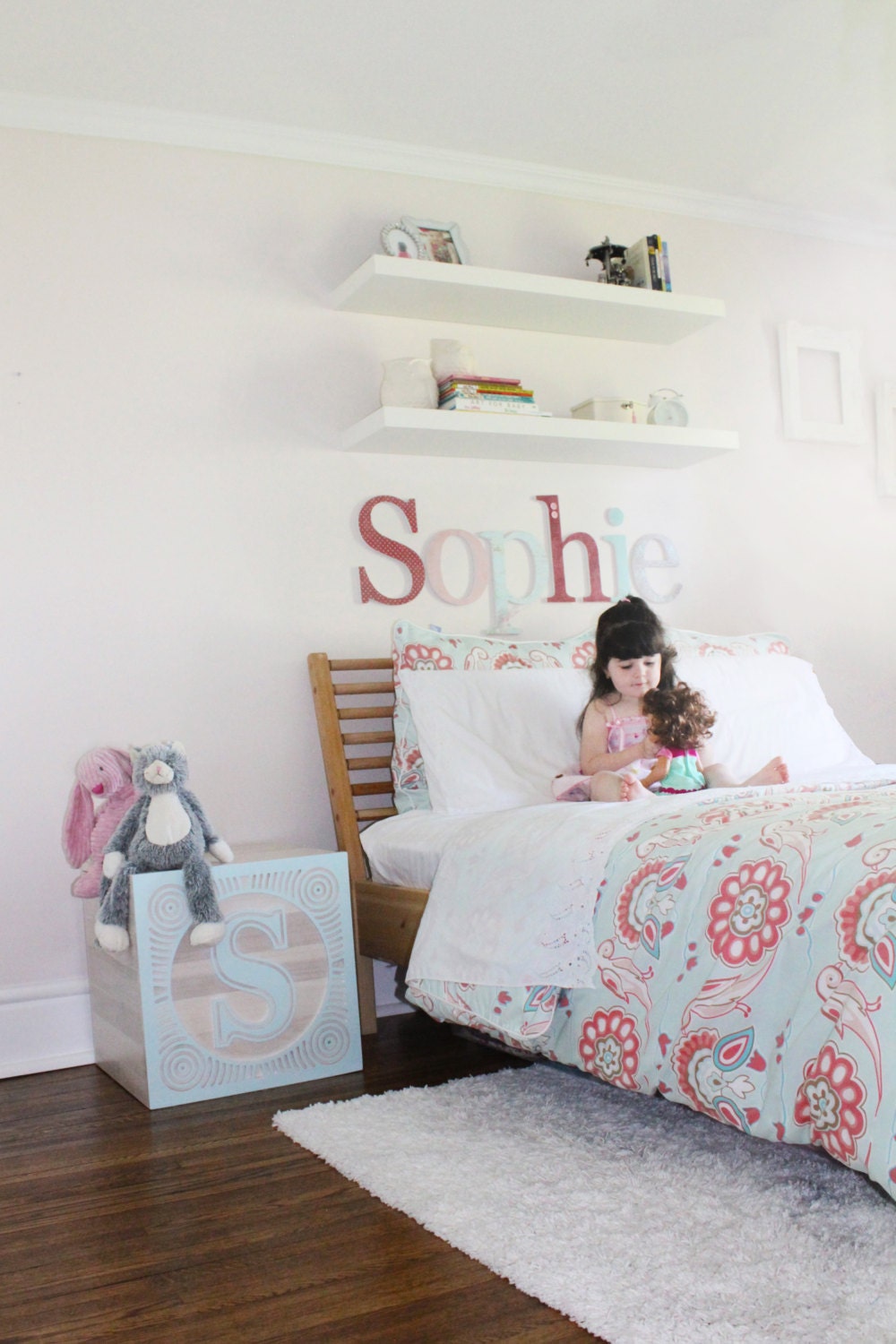 Personalized Solid Wood Toy Box Inspired by Children's Vintage Letter