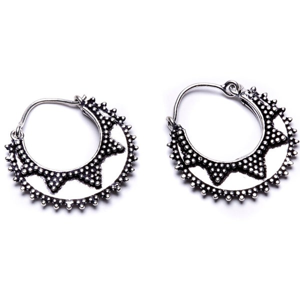 Pequeño Mandala Blanco Latón Aro Pendientes Pendientes Tribales Joyería Entrega Gratuita Reino Unido Regalo Caja WB61 WBH1