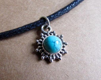 Turquoise Gemstone Pendant Dainty Choker Handmade, Simple Jewellery Gift Bag, Free UK Delivery