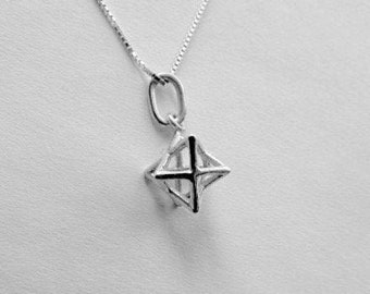 Merkaba Dainty Necklace Sterling Silver Pendant Sacred geometry Kabbalah Jewelry Star of David 3d Seed of life  Handmade Free delivery MK1