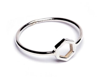 Dainty Hexagon Circle ring Sterling Silver, Simple Jewellery Minimal Design, Stackable  Ring, Friendship Ring, Gift Boxed + Gift Bag