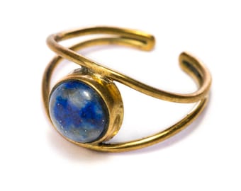 Lapis Lazuli Adjustable Gemstone Brass ring, Handmade, Boho Rings, Gift Boxed + Gift Bag , Free UK Delivery
