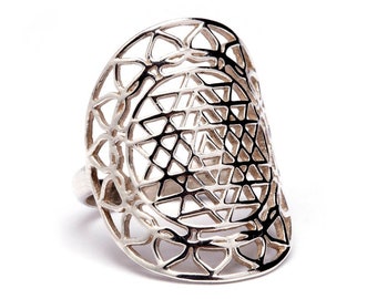 Sacred Geometry Sri Yantra Mandala Ring Brass Yoga Jewellery, Sterling Silver Tribal, Spiritual Ring Gift Boxed+ Gift Bag , Free UK Delivery