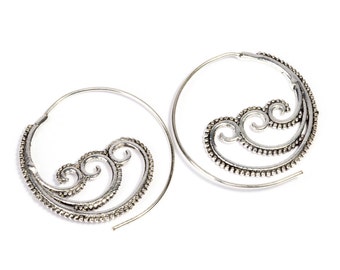 White Brass Tribal Waves Design Spiral Earrings Tribal Earrings Mandala Jewellery Free UK Delivery WB41 WBS1