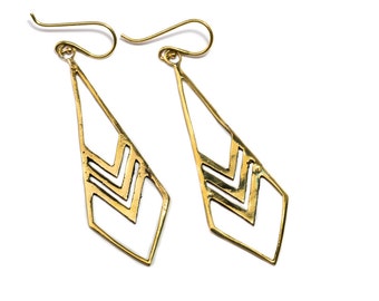 Arrow dangle earrings handmade, Brass Chevron earrings, Gift boxed, Free UK post BG2 * Also available in Gold Plated 3 Microns*