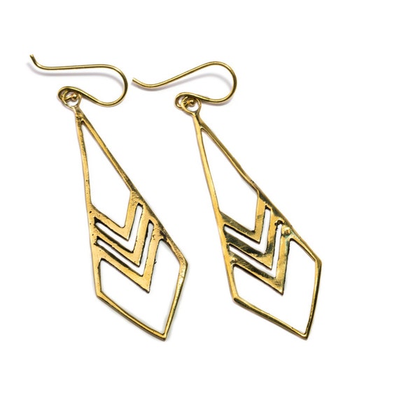 Arrow dangle earrings handmade, Brass Chevron earrings, Gift boxed, Free UK post BG2 * Also available in Gold Plated 3 Microns*