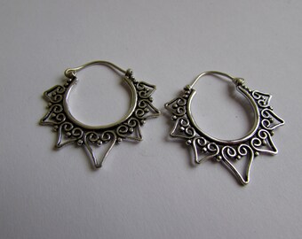 Small Mandala White Brass Hearts Design Hoop Earrings Tribal Earrings Jewellery Free UK Delivery Gift Boxed WB62