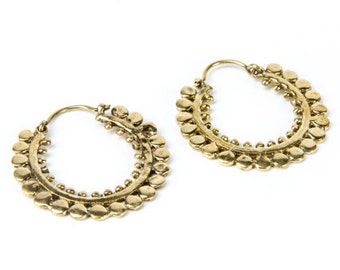 Brass Afghani Dots Hoop Earrings Tribal Earrings Mandala Jewellery Free UK Delivery Gift Boxed BG11