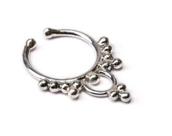 Septum Ring Sterling Silver 925 Septum Fake Septum Gold plated Tribal Jewelery Indian Nose Ring S5 Gift Boxed and Gift Bag Free UK Delivery