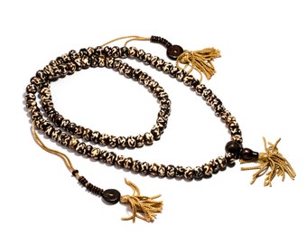 Om Mala Meditation Beads Yak Bone Dyed Dark Colour Ohm 108 Mala beads Tribal Jewellery Prayer Beads Buddhist Free UK Delivery + Gift Bag M4