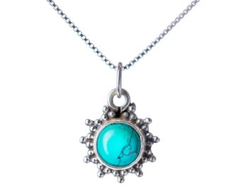 Turquoise Pendant Dainty Necklace Handmade, Simple Jewellery Gift box, Free UK Delivery