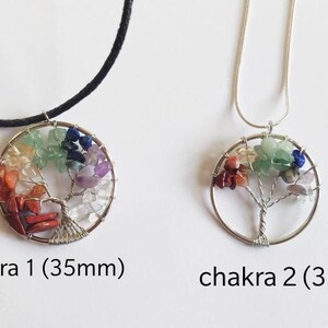 Puede incluir: Dos collares de plata con colgantes de &aacute;rbol de la vida chakra. Los colgantes tienen un di&aacute;metro de 35 mm y presentan siete piedras preciosas de diferentes colores. Un collar tiene un cord&oacute;n negro y el otro una cadena de plata.