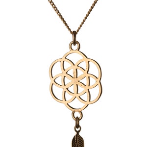 Seed of Life with Leaf Gold Filled Pendant Necklace Spiritual jewellery Yogi Jewellery Geometry Jewellery Handmade Free UK delivery GP11