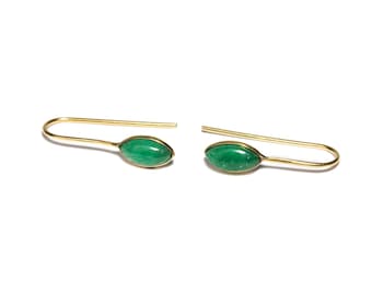Green Onyx Gemstone and Brass Hook Earrings Lapis Moonstone Ruby Gemstone Earrings Simple Minimal Modern Free UK Delivery Gift Boxed BHG1