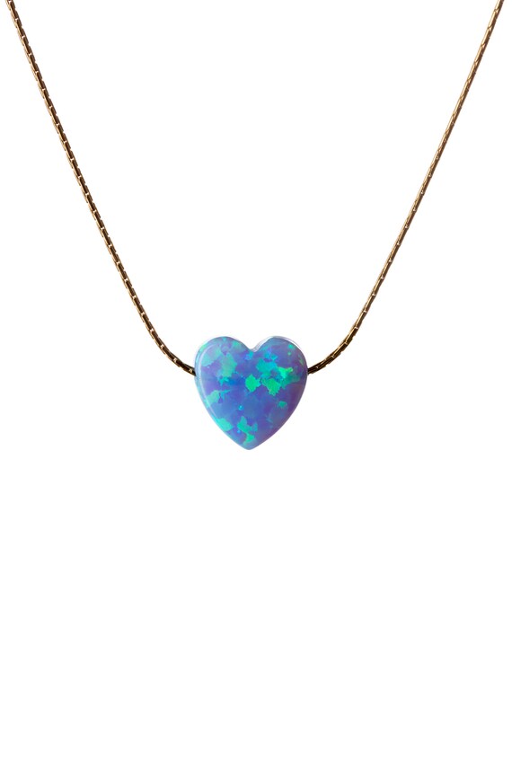 Heart Blue Opal Necklace Dainty Gold Filled Necklace Pendant Free UK delivery + Gift Box + Gift Bag