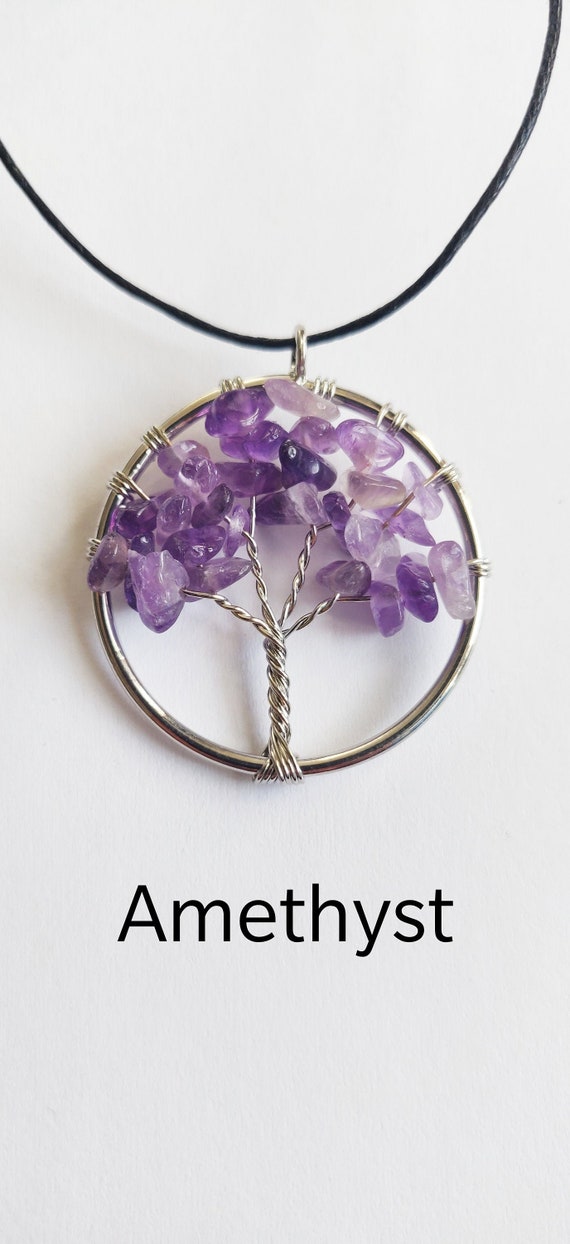 Chakra Tree Gemstone Tree of Life Amethyst Rose Quartz Aventurine Necklace Chain Option Gift box option Free UK Delivery 30mm or 35mm