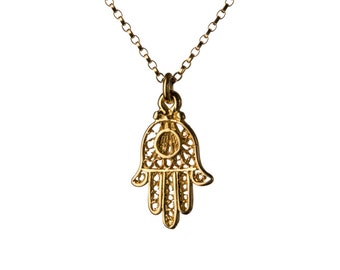 Hamsa Filigree Necklace Dainty Gold Filled Necklace Pendant Evil Eye Jewelry Free UK delivery + Gift Box + Gift Bag GP3