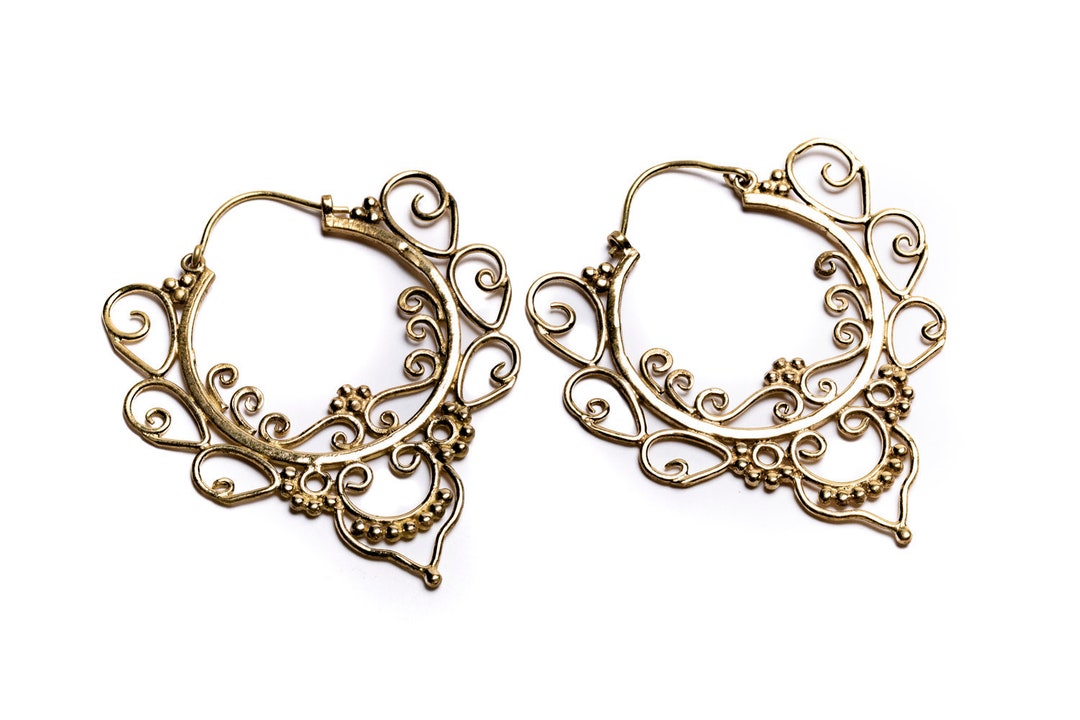 Large Flat Hoop Earrings With Curved Clasp Handmade Floral Etsy UK