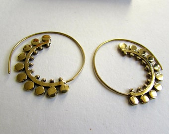 Spiral Brass Earrings handmade, Tribal Earrings, Nickel Free, Indian Jewellery, Gift boxed,Free UK postage B12