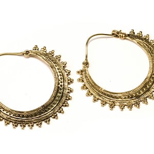 Big dotted Hoop Earrings with curved clasp handmade, Brass, Tribal Earrings , Boho Earrings, Gift boxed, Free UK post BG1