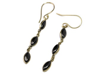 Black Onyx Gemstone Long Dangle Earrings Multi Gemstone Earrings Free UK Delivery Gift Boxed BHG1