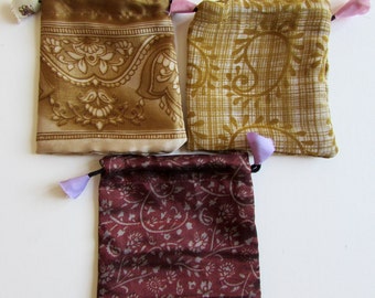 Gift Bags, Jewellery Pouch, Drawstring Pouch, Coin Purse Handmade, Mala Pouches Set E - 3 Giftbags