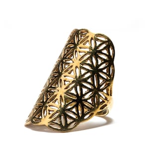 Flower Of Life Ring Brass Sacred Geometry Ring, Yoga Jewellery,  Tribal Jewellery Gift Boxed + Gift Bag , Free UK Delivery D2