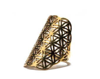 Flower Of Life Ring Brass Sacred Geometry Ring, Yoga Jewellery, Tribal Jewellery Gift Boxed + Gift Bag , Free UK Delivery D2