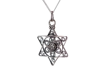 Dainty Star Of David Necklace Sterling Silver Pendant Kabbalah Jewellery Filigree Design Handmade Free delivery + Gift Boxed D2