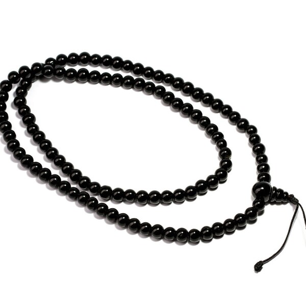 Mala Meditation Beads Black Onyx Ohm 108 Mala beads Yoga Jewellery Prayer Beads Buddhist Free UK Delivery + Gift Bag M8