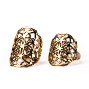 Sacro Geometria Seme di Vita Doppio Anello Ottone Yoga Gioielli, Fatto a mano, Tribal, Spiritual Anello Regalo Scatola Regalo Borsa regalo , Consegna gratuita UK