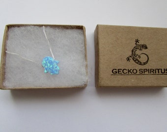 Hamsa Opal Necklace Dainty 925 Silver Necklace Pendant Evil Eye Handmade Free UK delivery + Gift Box + Gift Bag