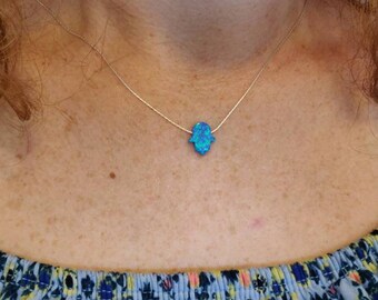 Hamsa Opal Collar Dainty 925 Collar de Plata Colgante Evil Eye Hecho a Mano Entrega Gratis Reino Unido + Caja de Regalo + Bolsa de Regalo