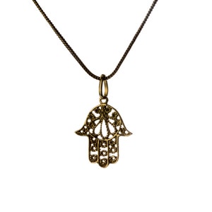 Hamsa Hand of Fatima Brass Necklace Pendant Handmade Evil Eye Jewellery Protection Hand Free UK Delivery Gift Box + Gift Bag BP1